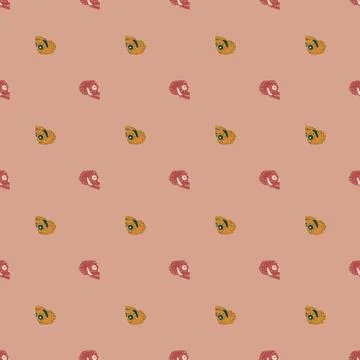 Abstract spooky seamless pattern with simple skull shapes. Pale pink backgrou Illustrazione stock