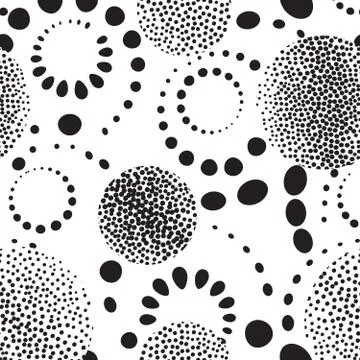 Abstract spot seamless pattern. Chaotic round shape dotted bubble background Stock Illustration