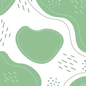Abstract spots with Doodle stroke and dots in trendy soft green. Spring abstract Stock Illustration