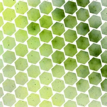 Abstract spotted hexagonal texture with green particles. Fantasy fractal desi Stock Illustration