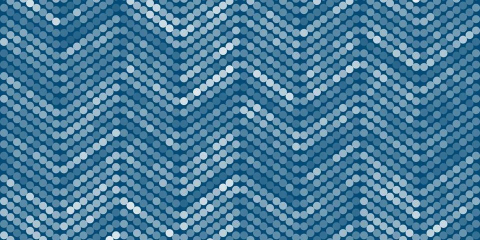 Abstract spotted vector pattern with blue dots forming wavy zigzag lines. M.. Stock Illustration