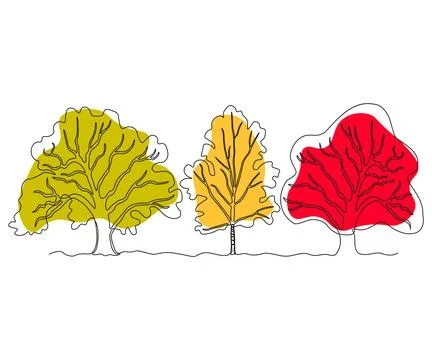 Abstract sprawling branching three trees in a row, a forest of oak and birc.. Stock Illustration