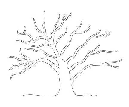 Abstract Sprawling Tree without Leaves, Oak Continuous One Line Drawing Stock Illustration