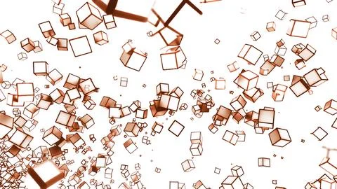 Abstract spreading stream of 3d cubes. Motion. Silhouettes of small flying and Stock-Illustration