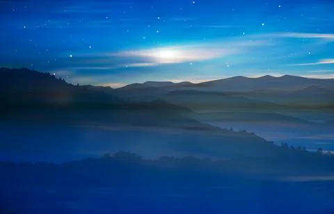 Abstract spring background with mountains and sunrise Ilustração Stock