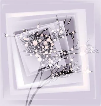 Abstract spring background tree and pink flowers with frames Stock Illustration