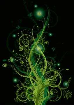 Abstract spring decorative floral over black background, vector illustration Stock Illustration