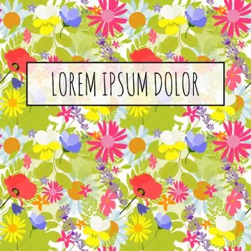 Abstract Spring Flower Pattern with Frame and Sample Text. Vector Illustratio Illustrazione stock