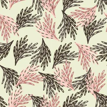 Abstract spring foliage seamless pattern with brown and pink colored leaf twi Stock Illustration