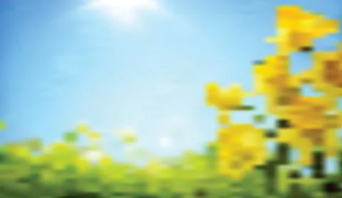 Abstract spring nature background with vibrant yellow flowers and lush green Stock Illustration