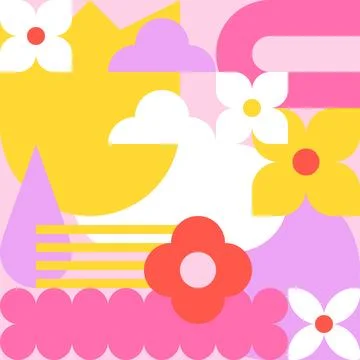 Abstract spring or summer bauhaus background. Vector geometric flowers, leave Stock Illustration