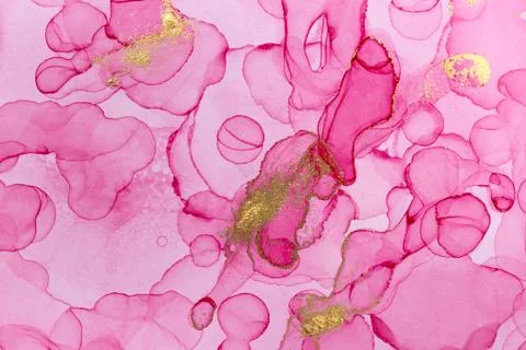 Abstract spring pink peony background. Pink and gold watercolor pattern. Stock Illustration