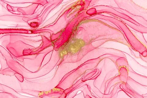 Abstract spring pink peony background. Pink and gold watercolor pattern. イラスト素材