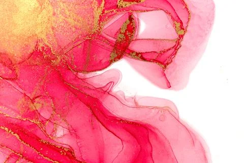 Abstract spring pink peony background. Pink and gold watercolor pattern. Stock Illustration
