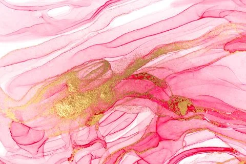 Abstract spring pink peony background. Pink and gold watercolor pattern. Stock Illustration