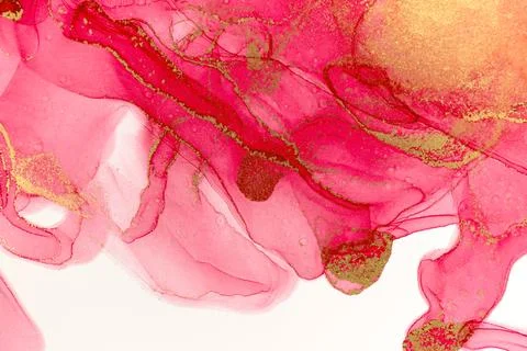 Abstract spring pink peony background. Pink and gold watercolor pattern. Stock Illustration
