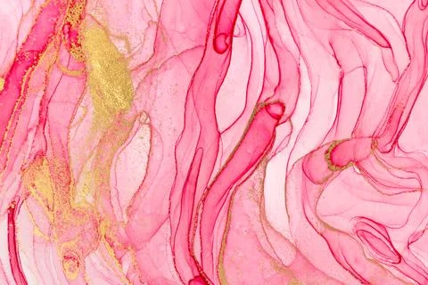 Abstract spring pink peony background. Pink and gold watercolor pattern. Stockillustratie