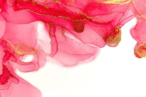 Abstract spring pink peony background. Pink and gold watercolor pattern. Stock Illustration