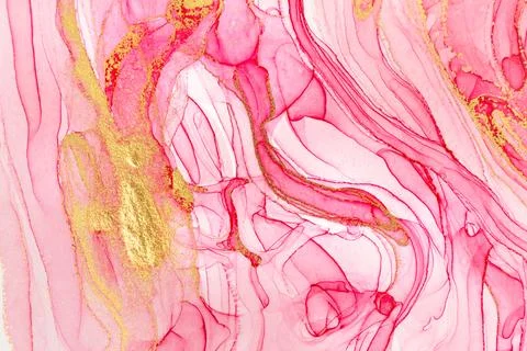 Abstract spring pink peony background. Pink and gold watercolor pattern. イラスト素材