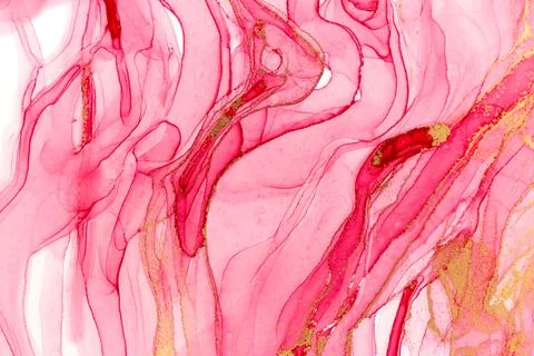 Abstract spring pink peony background. Pink and gold watercolor pattern. Stock Illustration