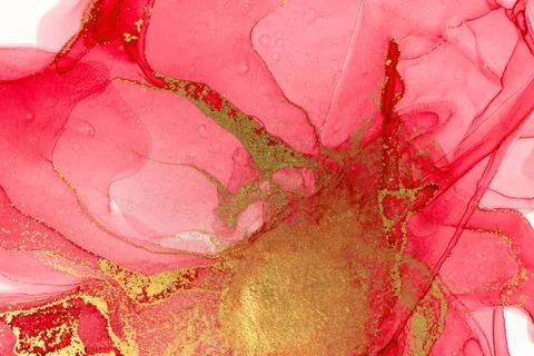 Abstract spring pink peony background. Pink and gold watercolor pattern. Stock Illustration