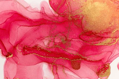 Abstract spring pink peony background. Pink and gold watercolor pattern. Stockillustratie