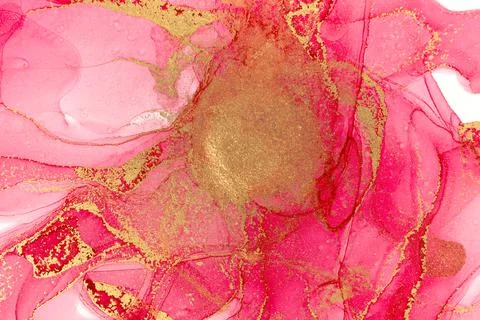 Abstract spring pink peony background. Pink and gold watercolor pattern. Stock Illustration