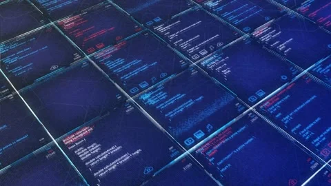 Abstract spyware scanning and analysing digital data on blue background Stock Footage 155365418