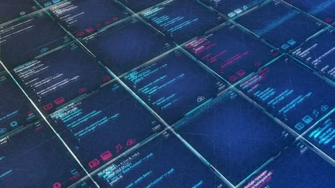 Abstract spyware scanning and analysing digital data on blue background Stock Footage 156252995