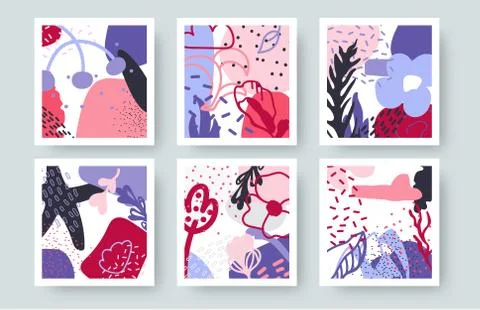 Abstract square backdrop doodle floral vector set Stock Illustration