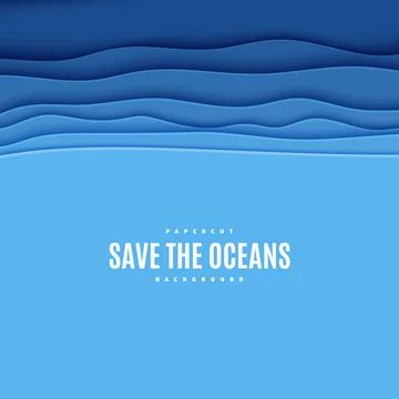 Abstract square background in cut paper style. Cutout blue sea wave template for Stock Illustration