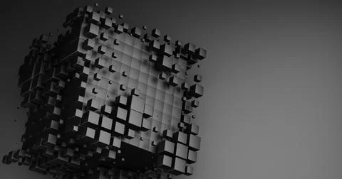 Abstract square background. Technology polygonal design 3d rendering, black Stock Illustration