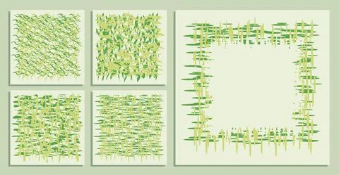 Abstract square backgrounds of small hand drawn chaotic young green leaves. R Stockillustratie