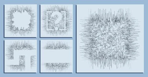 Abstract square backgrounds of small hand drawn chaotic lines curves. Random  Stock Illustration