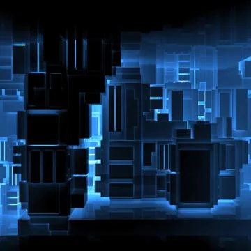 Abstract square black high-tech neon interior 3d Illustrazione stock