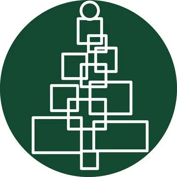 Abstract square blocks Christmas tree icon in green circle Stock Illustration