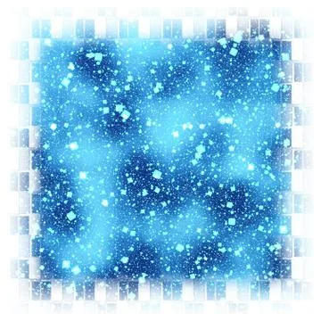 Abstract square blue snowflakes bounded background Stock Illustration