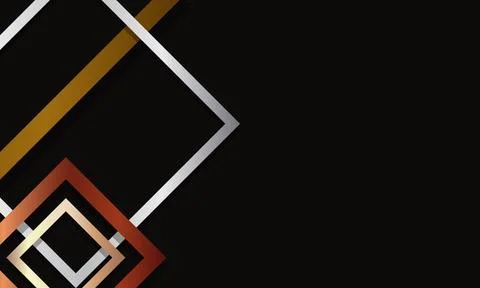 Abstract square border pattern golden, silver and bronze overlapping on black Stock Illustration