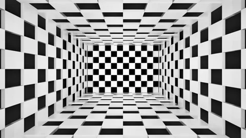 Abstract square corridor, concept black and white matrix box design., Looping 4K Stock Footage 147930448