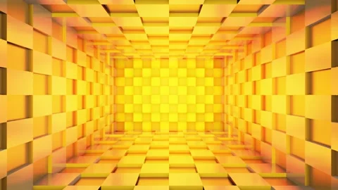 Abstract square corridor, concept golden matrix box design., Looping 4K Video stock 147929977