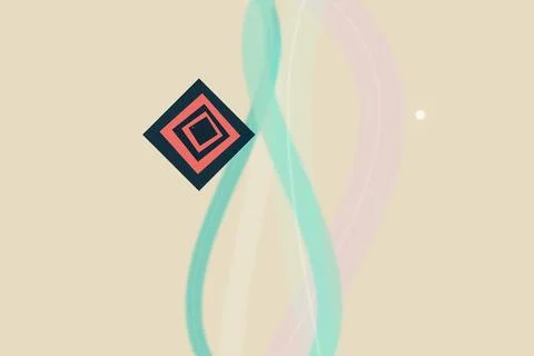 An abstract square emblem sits on a soft pastel background with flowing rib.. Stock Illustration