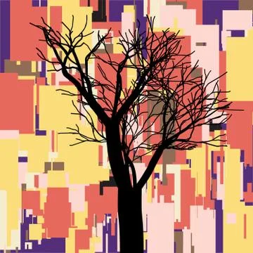 Abstract square fall composition with tree , geometric shapes, autumn leaves Stock Illustration