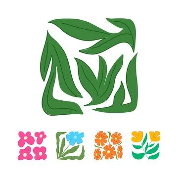 Abstract square floral botanical elements set Stock Illustration