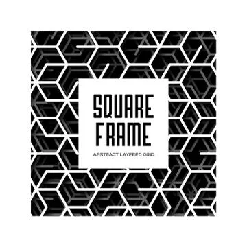 Abstract square frame with layered lines triangular grid and shadow Stock Illustration
