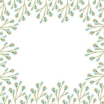 Abstract square frame of spring flowering twigs with copy space. Template for Illustrazione stock