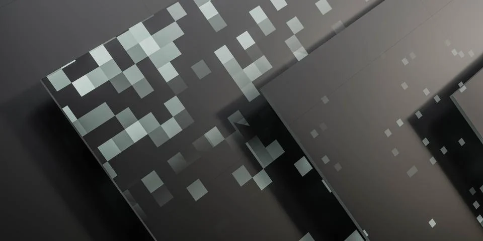 Abstract square geometric objects with pixelated surface design 3d render Stock Illustration