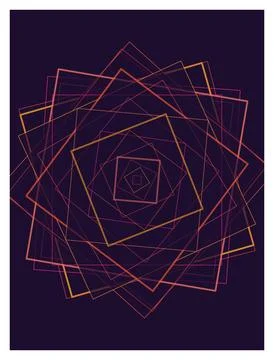 Abstract square geometric pattern with layered orange outlines on dark base. Stock Illustration