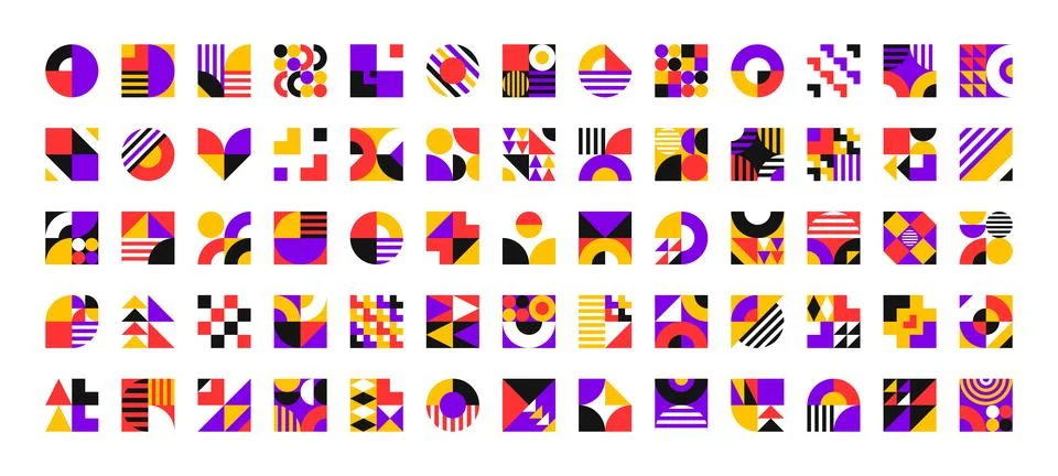 Abstract square geometric pattern, ornaments set Stock Illustration