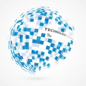 Abstract square gradient blue technology circle global shape background. Illustrazione stock