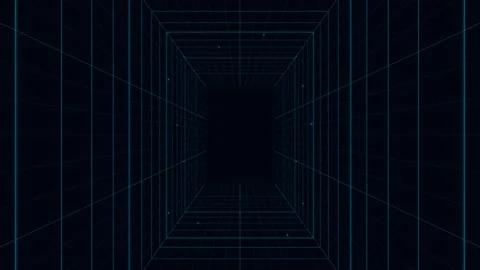 Abstract square grid tunnel moving with flickering particles dark backgroun.. Stock Footage 341579705